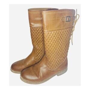 Womens Riding Boots Size 5 ID Brown Laced Zippered Quilted Buckle Juniors Girls